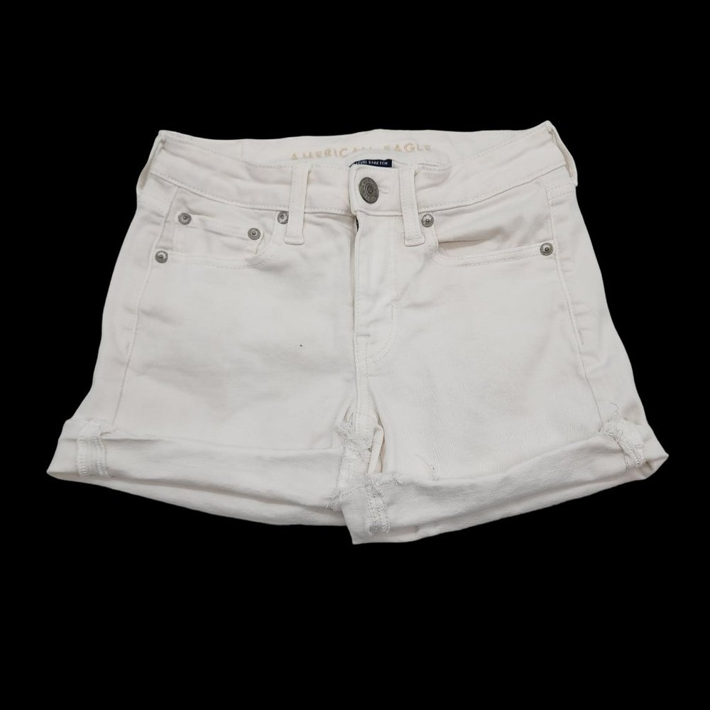 American Eagle Next Level Stretch White Midi Denim Jean Shorts Womens 2